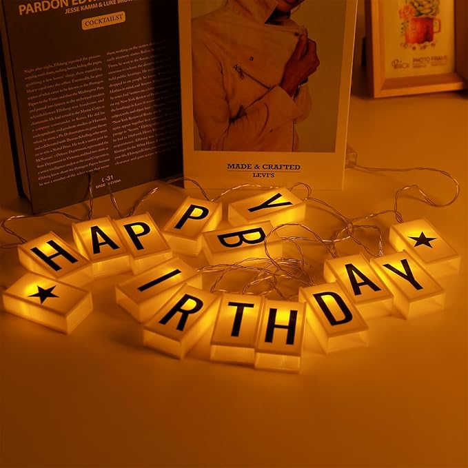 Happy Birthday Banner Lights - Vibrant LED Sign for Festive Celebrations, Versatile Party Decorations, Easy Setup, Battery-Powered Ambiance Maker