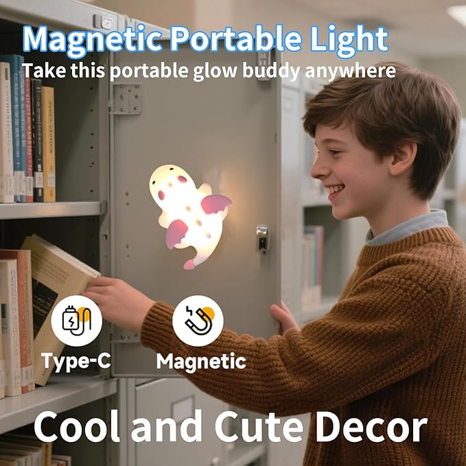 Cute Dragon Kids Night Light, Dinosaur Silicone Lamp with 7 RGB Colors & Warm White, Portable Magnetic Night Light for Home, Rechargeable Decorative Mood Lamp, Birthday Gift for All Ages