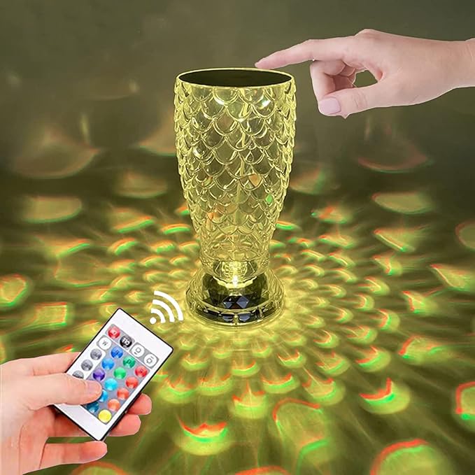 MIFXIN Crystal Table Lamp RGB 16 Colors Changing Remote Control Touch Diamond Lamp USB Charging Decorative Acrylic Led Bedside Light Desk Lamp for Bedroom Living Room Kids Room (Fish Scale)