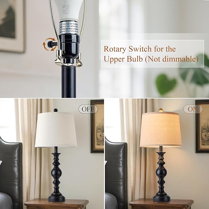 Farmhouse Lamp for Bedroom Set of 2, Table Lamp for Nightstand with Dual USB Charging Ports, 28" Table Lamps for Living Room, Bulb Not Included