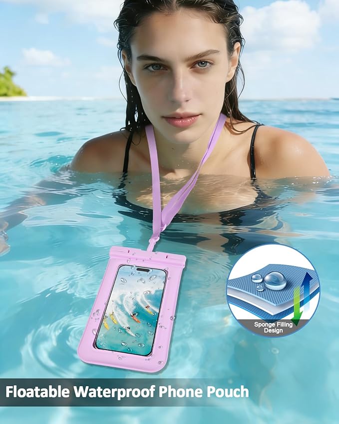 Floating Waterproof Phone Pouch 2 Pack, IP68 Waterproof Phone Case, Up to 8.3" Dry Bag for iPhone 17 16 15 14 Pro Max Samsung S25 Ultra S24 S23, Kayak/Beach/Cruise Travel Essentials, Purple
