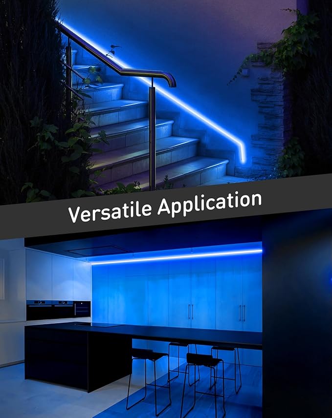 Shine Decor LED Rope Lights AC 120V, Connectable & Cuttable Dotless 120LEDs/M Eco Neon Strip Lighting, ETL IP65 Waterproof & Weather-Resistant for Home Commercial, 8x16mm, Blue, 98.4FT