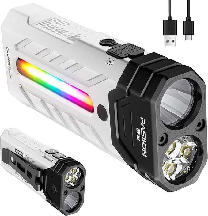 EDC Rechargeable Flashlight 3250 Lumens with RGB Light,55 Modes Multifunctional Flat Flashlight with Floodlight,Spotlight and Magnetic Base,Waterproof USB C Flashlight for Camping,Home,Emergencies