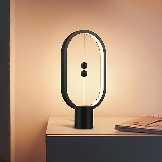 Heng Balance Light, USB Powered LED Table lamp, Creative, Magnetic Switch Night Light, dimmable Eye Protection Table lamp, Used for Gifts, Decoration Bedside, Dormitory and Office(Black)