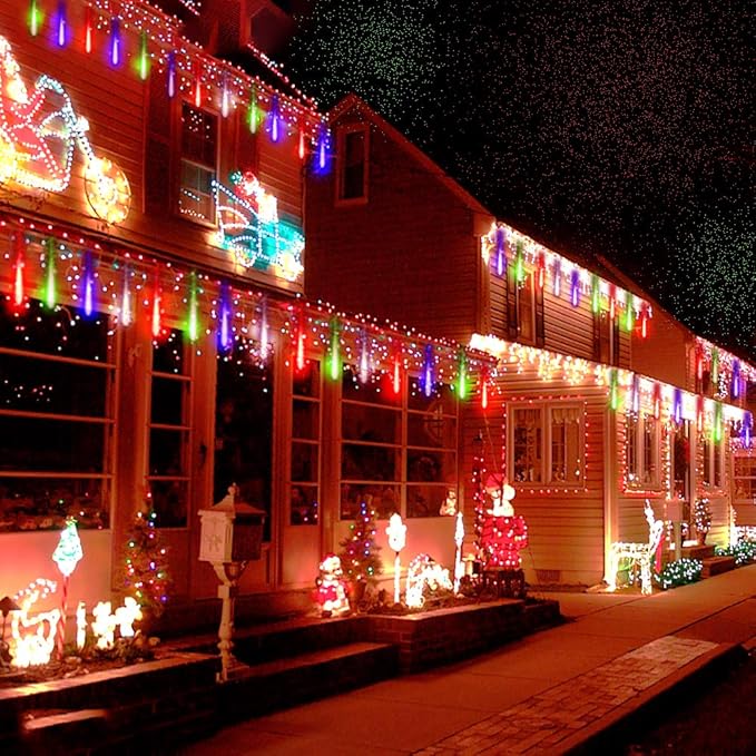 Outdoor Christmas Decorations, 12 inch Meteor Shower rain Lights, LED Christmas Lights for House Tree Holiday Party, Halloween Christmas Decorations for Yard, Multicolor