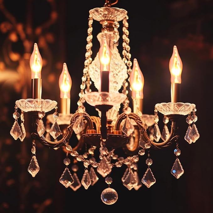Halloween Flickering Light Bulbs 12 Pack, C18 Flickering Flame Light Bulbs E12 Candle Base for Halloween Candelabra Window Candle Lamp Halloween Replacement Bulbs