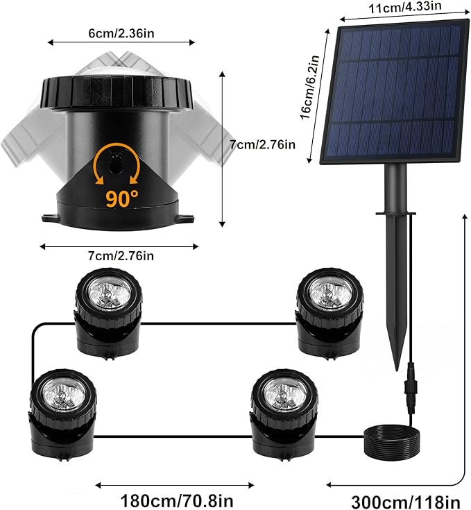 Solar Pond Lights,Super Bright RGB LED Underwater Spotlights Color Changing Submersible Pond Light IP68 Waterproof Fountain Lights for Fish Aquarium Tank Garden Yard Pool (4-in-1)