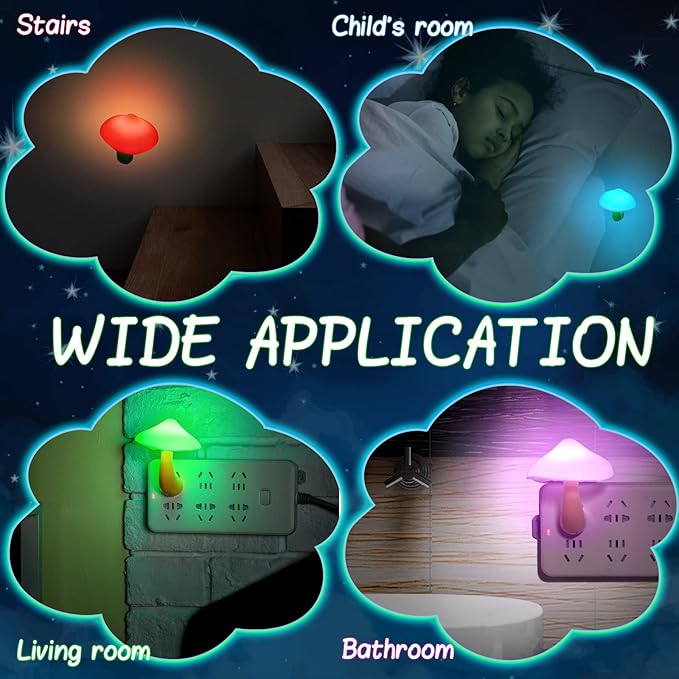 Tuanse 20 Pcs LED Color Changing Mushroom Night Light, Cute 7 Color Sensor Mushroom Shaped Plug in Lamp, Christmas Gift, Decorative Light Decor for Adults Room Bedroom Thanksgiving