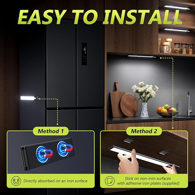 6 Pack 12" Under Cabinet Lights with Digital Display,2200mAh Rechargeable Motion Sensor Light Indoor,3 Color Temperatures, Magnetic Dimmable Closet Lights, Under Counter Light for Kitchen