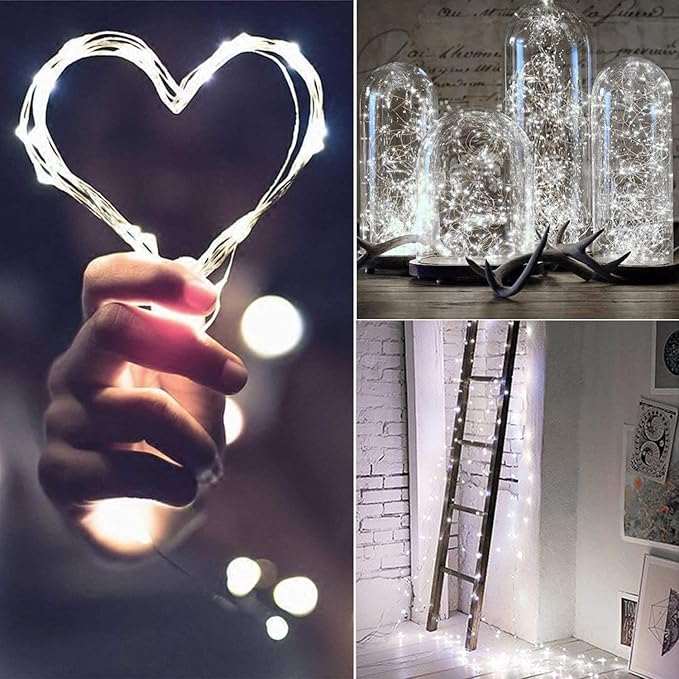 20 Pack Fairy Lights Battery Operated, 20 LED String Lights Mason Jar Lights, Waterproof Copper Wire Mini Lights String Firefly Light for Wedding, Table, Party, Christmas Decor (Cold White)