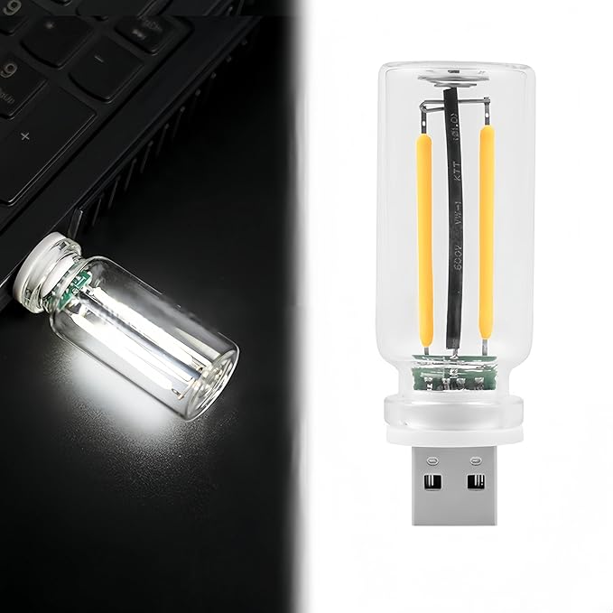 Innovative USB Nightlight: New Touch Bedside & Car Atmosphere Light, Ceramic LED Glass Bottle – Perfect for DIY Romantic Mini Decor （White Light）