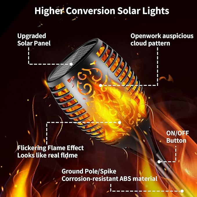 Solar Lights Outdoor 99 LED Higher & Larger Flickering Flame Solar Torch Lights 43" Waterproof Outdoor Lighting Solar Powered Pathway Lights Christmas Decorations for Garden Patio Yard, 2Pack