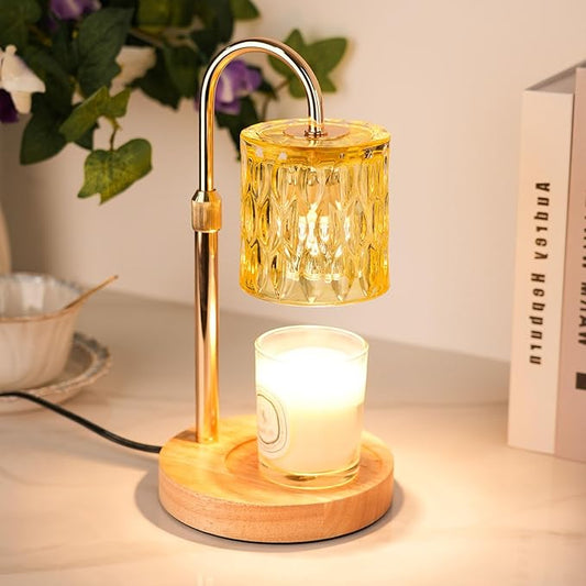 Candle Warmer Lamp with Timer and Dimmer, Height and Brightness Adjustable,Glass Electric Wax Warmer with 2 Bulbs for Women Mom Gifts, Home Decor for Scented Jar Candles (Yellow)