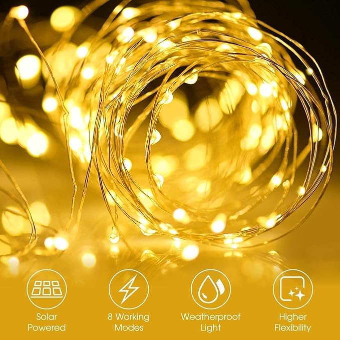 BOLWEO 2 Pack Solar Powered String Lights, Solar Fairy Lights,16.4Ft 50LED Waterproof Wire Lighting for Indoor Outdoor Christmas Tree Halloween Diwali Home Garden Decoration(Warm White)