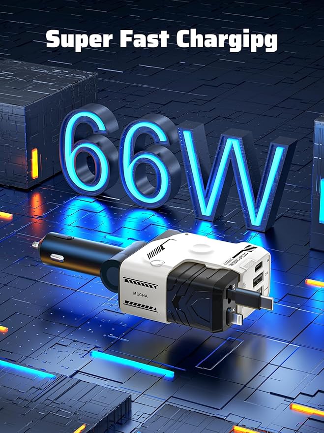 Retractable Car Charger with Retractable Cables (31.5 inch), 4 in 1 Super Fast Car Phone Charger, 2 USB Ports Car Charger Adapter, Compatible with iPhone 15 14 13 12 11 Pro Max, iPad, Pixel