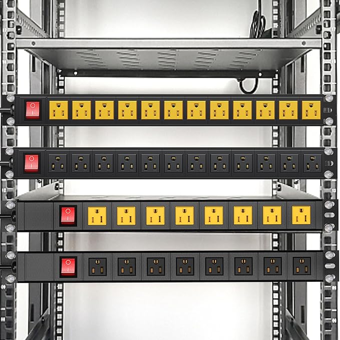 BTU Power Strip Surge Protector Rack-Mount PDU, 12 Outlet Power Strip with Switch, Metal Mountable Heavy Duty for Server Racks, Garage Shop, Industrial Commercial (Yellow 6FT)