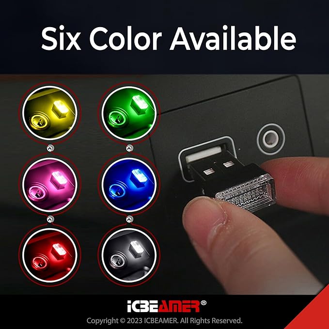 ICBEAMER 2-Pack USB Type-A LED Night Light, Color: Green | Plug-in Universal Fit Automotive Accessories for Car Interior and Trunk Ambient Atmosphere Lighting