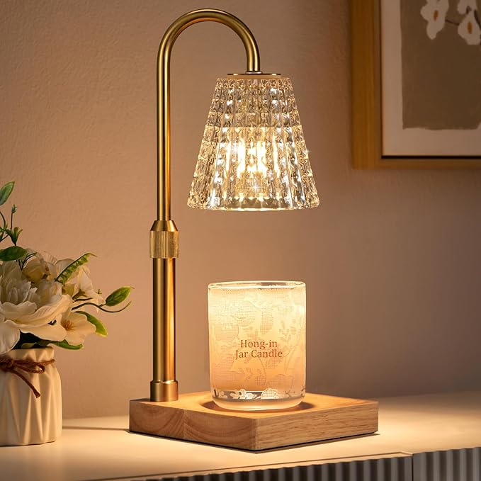 Hong-in Crystal Adjustable Height Candle Warmer Lamp with Timer Dimmer,Birthday Gifts for Women Mom,House Warming Gifts New Home Room Decor,Vintage Wax Warmer for Scented Wax Jar Candles