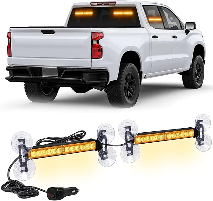 XRIDONSEN Amber Strobe Lights 2x10.7 inch 24 LED Emergency Light Bar Warning Flashing Safety Dash Side Window Front/Rear windshield Lights Grill Surface Mount for Plow Trucks Construction Vehicles Car