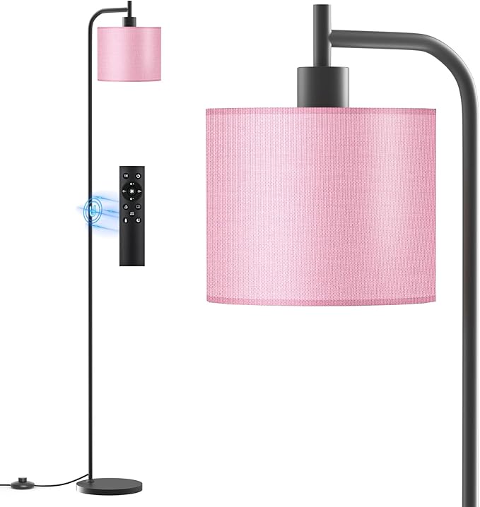 Floor Lamp with Linen Shade, Dimmable Tall Standing Lamp with Remote Control & 3 Color Temperatures, Modern Corner Floor Lamps for Living Room Bedroom Office, 9W LED Bulb Included