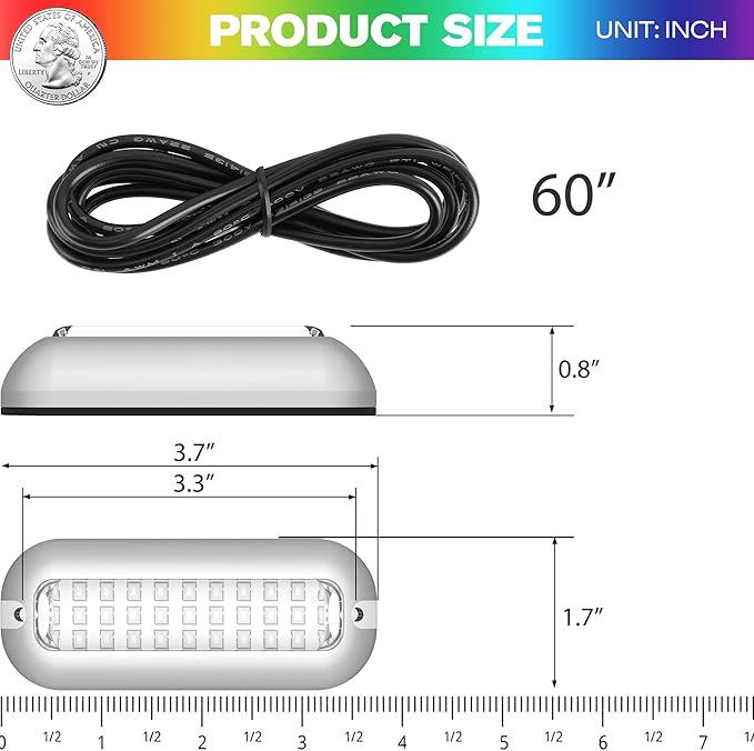 HUSUKU SOOP3 Mini 50W 27LED Waterproof Stainless Steel Transom Led Light, High-Intensity Marine Led Underwater Lights (2 pcs)