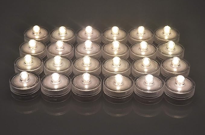 SAMYO Set of 12 Waterproof Wedding Submersible Battery LED Tea Lights Underwater Sub Lights- Wedding Centerpieces Party Decorate (Warm White)