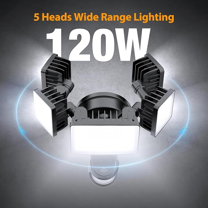 Onforu 5 Heads 120W 12000LM Smart LED Security Lights Motion Sensor Outdoor, APP Control 340° Illumination WiFi Alexa Flood Light 2700K-6500K Exterior Motion Detector, IP65 Wall Light for Yard, Black