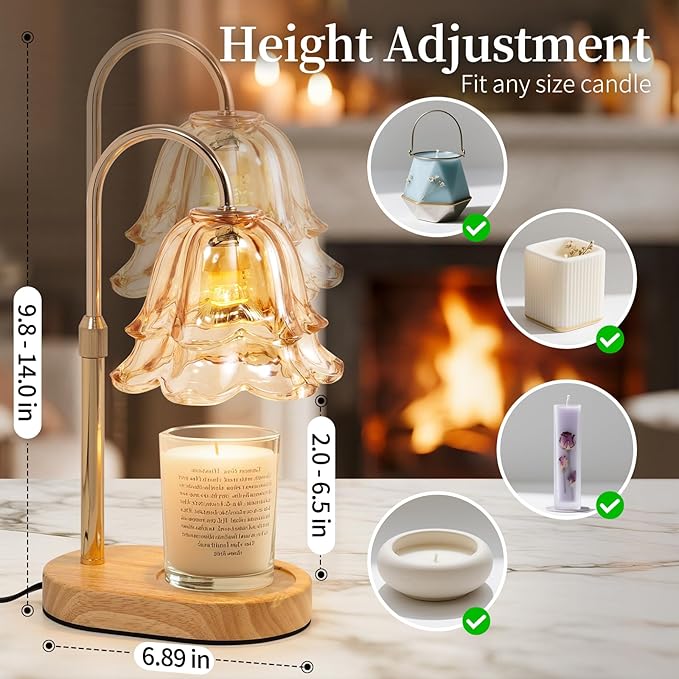Flower Candle Warmer Lamp with Timer - Dimmable Electric Candle Lamp, Birthday Gifts for Women Mom, House Warming Gifts New Home Decor, Adjustable Wax Wamer Light for Jar Candles, Valentines Day Gift