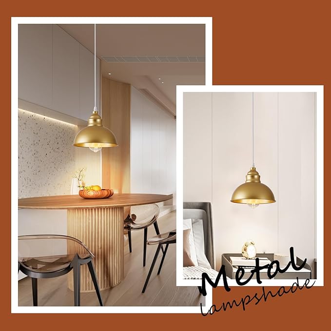 Plug in Pendant Light, 15FT Hanging Lights, On/Off Switch, Industrial Pendant Light with Plug in Cord, Metal Hanging Lamps for Living Room, Kitchen, Dining Room Gold