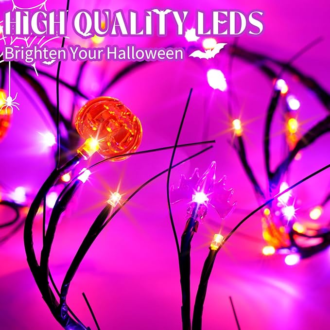 RJZZ 6FT 54LED Halloween Garland with Lights Orange and Purple Halloween Lights with Timer 8 Modes Waterproof Indoor Battery Operated Garland for Mantle, Wall, Fireplace