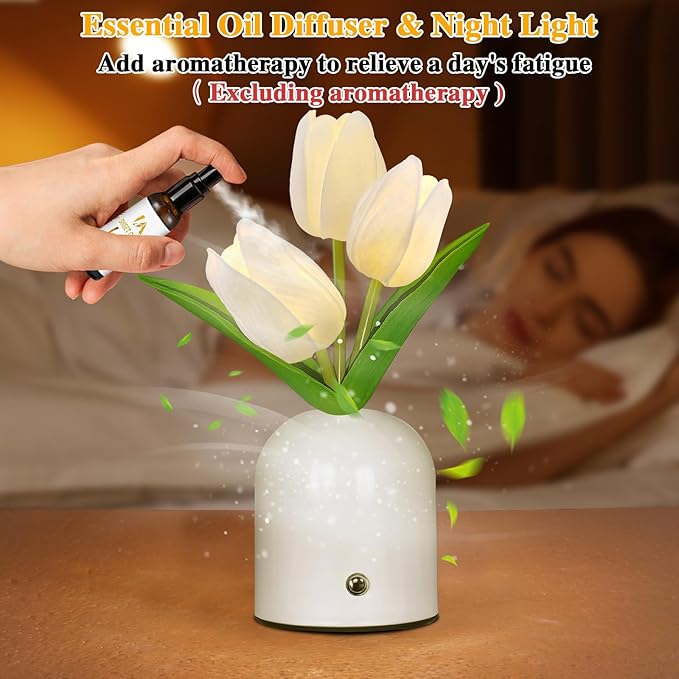 Birthday Gifts for Women/Mom Table Lamp, 3 Color Crystal Flower Bedside Lamps Infinitely Dimming with USB Charge Small Night Light,Nightstand Touch Lamp for Bedroom (S-White)