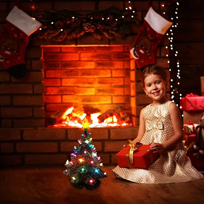 137Pcs Ceramic Christmas Tree 9 Lovely Colors Bird Replacement Bulbs Lights ＆1 Angel/4 Stars Tree Topper Ornament for Ceramic Tree Décor - Medium Plastic Pegs.