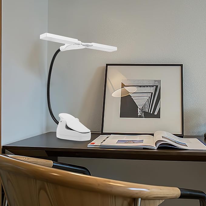 LED Rechargeable Clip-on Music Stand Light Flexible Gooseneck Piano Lamp with LED Desk Light for Upright Piano and Reading Battery Powered Portable Clip for Practice Random Color