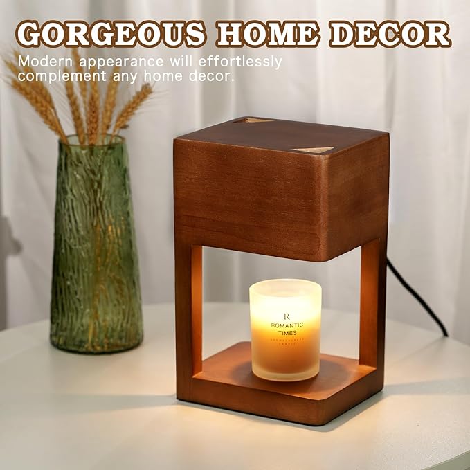 Candle Warmer Lamp Wood with Timer, Dimmable Electric Candle Lamp Warmer for Jar Candles, 2 * 35 Watt Bulb, Birthday Gifts for Women Men, Decorative Wooden Candle Lamp for Bedroom Home Decor