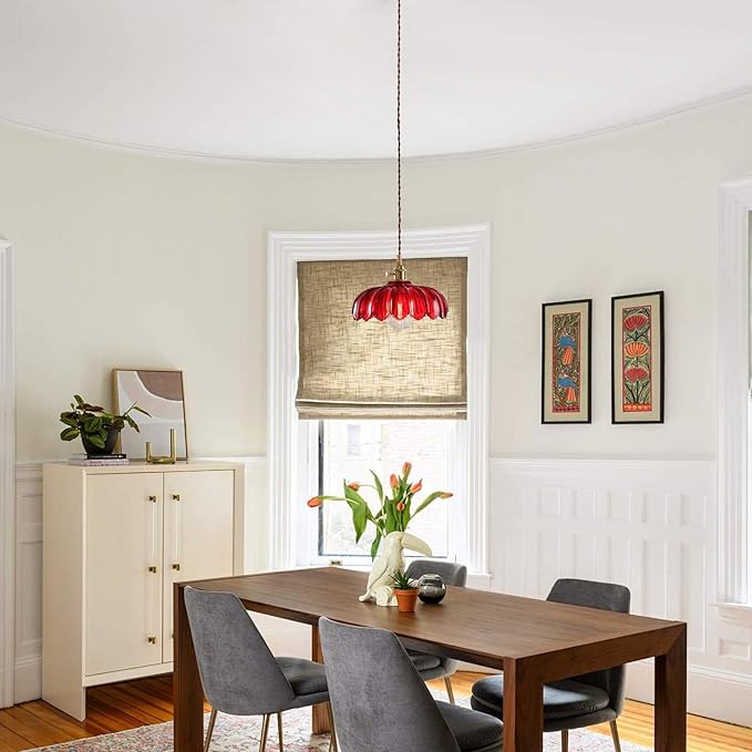 Plug in Pendant Light: Hanging Light Plug in Red Glass Hanging Lamp, Pendant Lighting for Kitchen Island, Bedroom, Dining Room, Living Room, E26 No Bulb