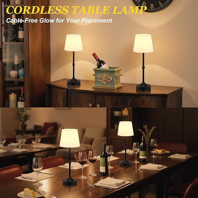 Kakanuo Rechargeable Cordless Table Lamp Black - 1 Pack 4000mAh Battery Operated Lamp, Touch Control Stepless Dimming, for Home Decor, Dining Table, Living Room, Bedroom