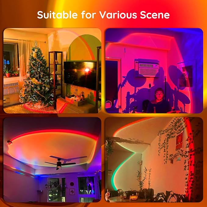 Sunset Lamp Projector with APP Control Multicolor Changing Led Lights for Room, 360 Degree Rotation Sunlight Lamp Set Mood Lighting Bedroom Decor Christmas Gifts Photography for Women
