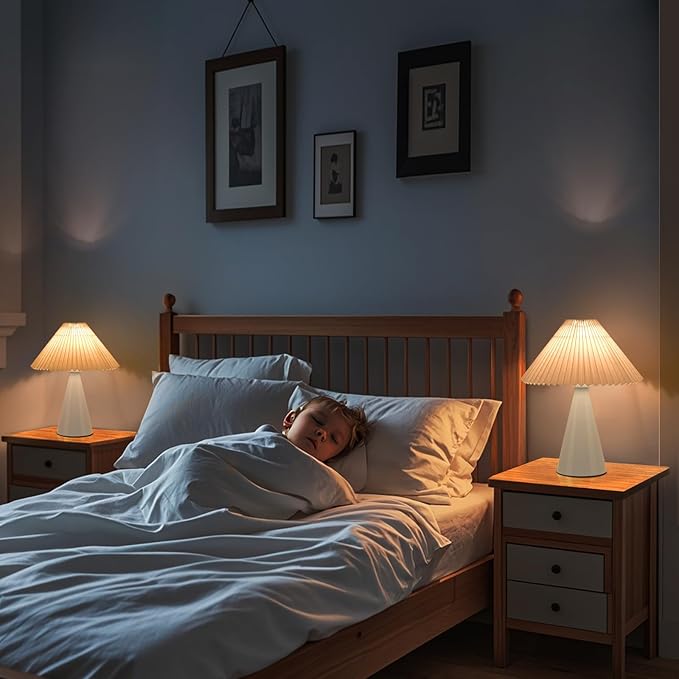 Light Blue Small Table Lamp, Cute Table Lamp, Pleated Table Lamp,Light Blue Bedroom Lamps for Nightstand, Small Scalloped Lamp Shade Table Lamps for Small Spaces for Bedroom,Living Room