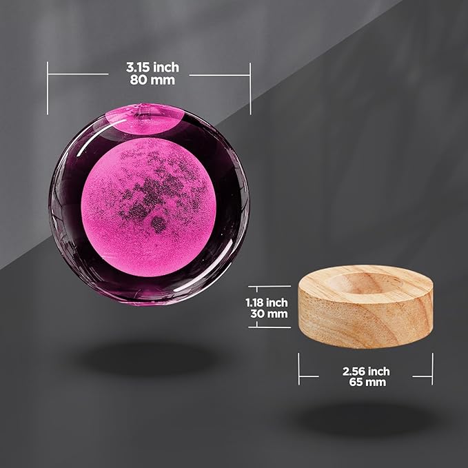 3D Moon Crystal Ball Night Light 3.15 inch Moon Galaxy Glass Ball Lamp with 16 Color Changing and Remote Moon Planet Home Decor Gifts Ideal for Friends Kids Christmas Birthday