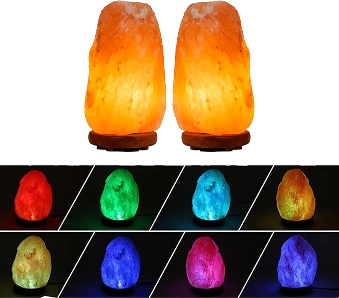 Salt Rock Lamp Set of 2 – Small Himalayan Salt Lamp Night Light for Home & Bedroom Décor