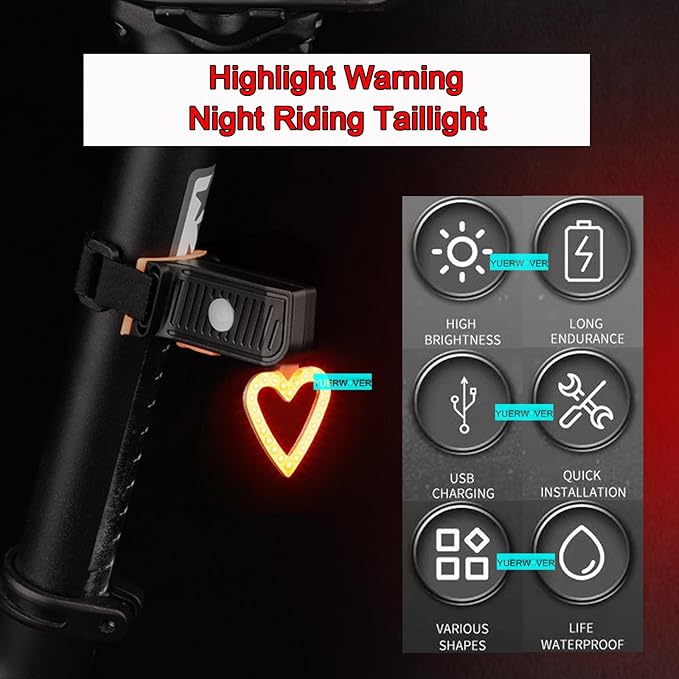 Rechargeable Bike Tail Light LED Bicycle Rear Light Cycling Night Essential Bright Seat Back Safety Lamp 5 Modes Warning Waterproof Flash MTB Light for Men Women Kids