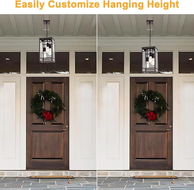 3-Light Outdoor Pendant Lights for Porch, Oil Rubbed Bronze Outdoor Chandelier 16'' Exterior Hanging Porch Light Fixtures w/Clear Glass, Waterproof Outside Pendant Lantern for Garage Foyer