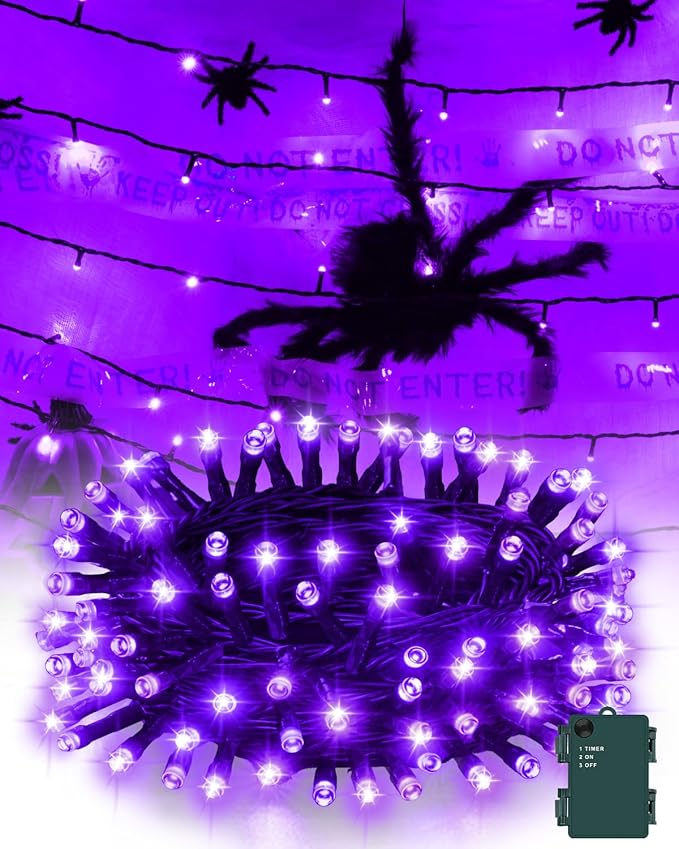 Halloween String Lights Battery Operated, Purple Fairy Lights with Timer Waterproof 9.8ft 30 LED Halloween Decorations for Outdoor Indoor Patio Party Garden Yard Decor