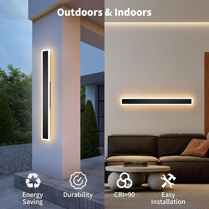 2 Pcs Modern Outdoor Wall Lights 31.5inch Dimmable 3000K-6000K with Remote Control Waterproof IP65 Exterior Long Wall Sconce for House Garage Patio