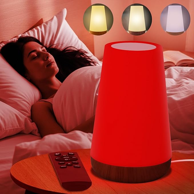 Red Night Light for Sleep, 670nm Night Lamp with White Light 3000K-6500K & Timer, Portable Red Reading Light for Bedroom, Touch/Remote Control, 360° Illumination, Stepless Dimmable, Hangable