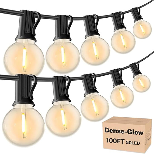 RTTY Dense-Glow 100FT All-Purpose Outdoor String Lights with 50 G40 Bulbs - Versatile for Patio & Deck Lighting, Backyard Gatherings, Poolside Evenings, and Intimate Wedding Decor