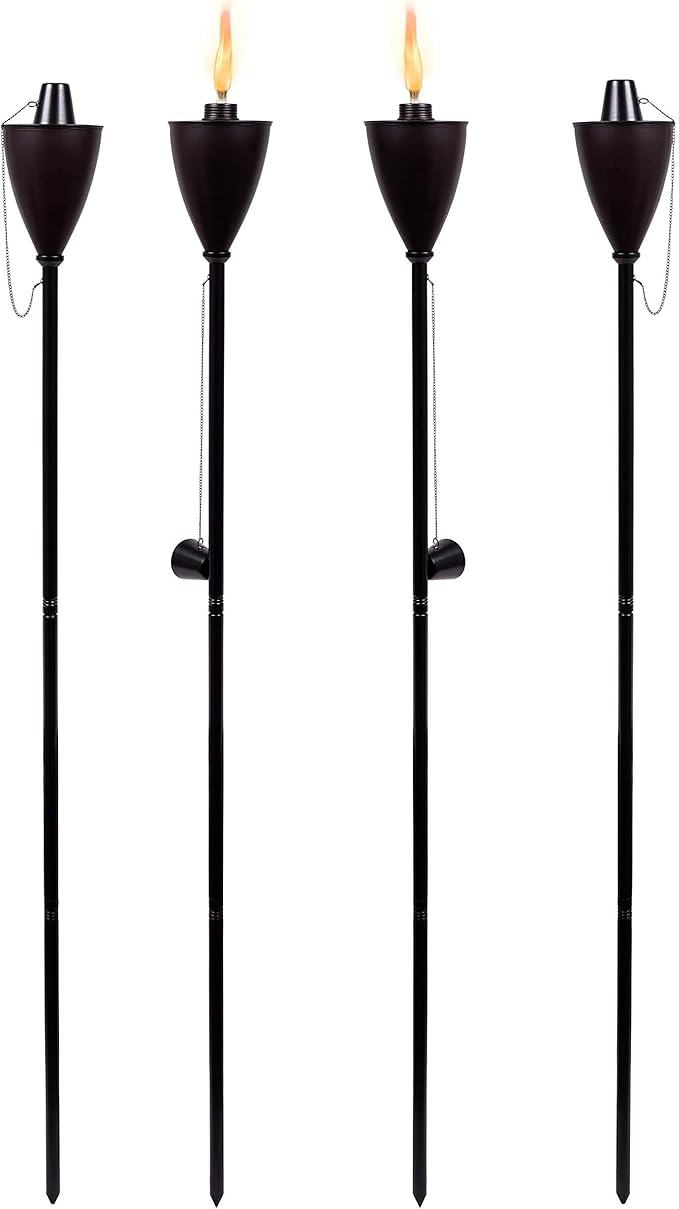 BIRDROCK HOME Outdoor Torches - Durable Construction, Modern Design, Weather Resistant, Citronella Oil Compatible, Ideal for Backyards, Patios, Pathways - Conical Bronze, 4 Pack