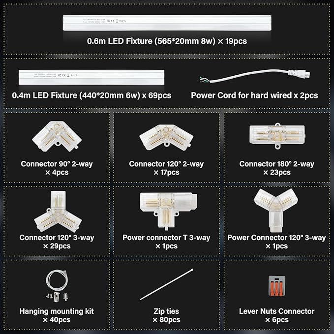 ALLYES Hexagon Garage Lights, Hex LED Ceiling Lights, 70750LM 6500K 566W, Honeycomb LED for Shop Car Detailing Office Gym Barber
