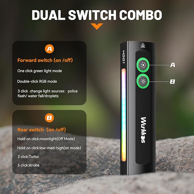 Wurkkos HD01 Flat EDC Flashlight with RGB Light and Green Light, 1200 Lumens Rechargeable EDC Flashlight, Triple Light Sources Pocket Lights, Magnetic Flashlight for Outdoors, Work, Emergency