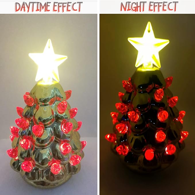 Red Replacement Lights Bulbs for Ceramic Christmas Tree, Mini Flame Light Ornaments for Ceramic Tree, Small Twist Pegs Accessories for Crafts, 2 Stars Treetopper＆177 Bulbs Set